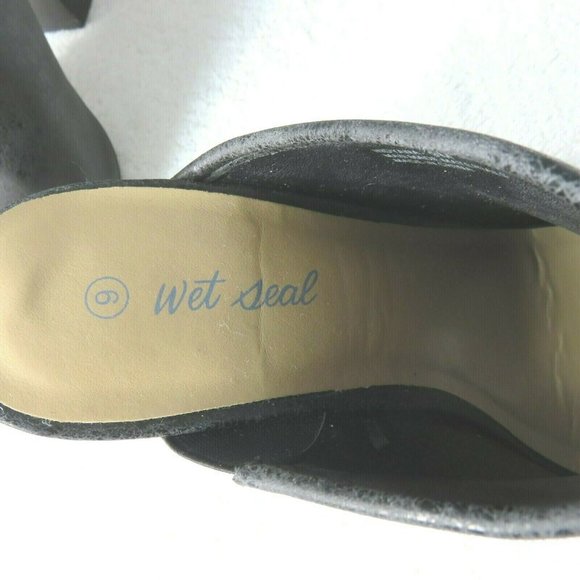 Wet Seal INDYANA Slide on Mule Heels Size 9 Black Open Toe Vegan Leather - Picture 6 of 12